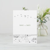 Kustliefde zandstrand minimale bruiloft save the date (Staand voorkant)