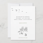 Kustliefde zandstrand minimale bruiloft save the date (Achterkant)