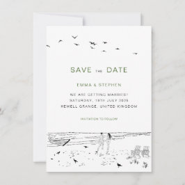 Kustliefde zandstrand minimale bruiloft save the date