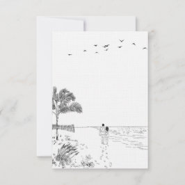 Kustliefde zandstrand minimale lijn kunst bruiloft bedankkaart