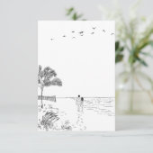 Kustliefde zandstrand minimale lijn kunst bruiloft bedankkaart (Staand voorkant)