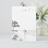 Kustliefde zandstrand minimale lijn kunst bruiloft bedankkaart (Staand voorkant)