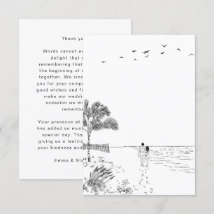 Kustliefde zandstrand minimale lijn kunst bruiloft bedankkaart