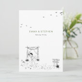 Kustliefde zandstrand minimale lijn kunst bruiloft kaart (Staand voorkant)