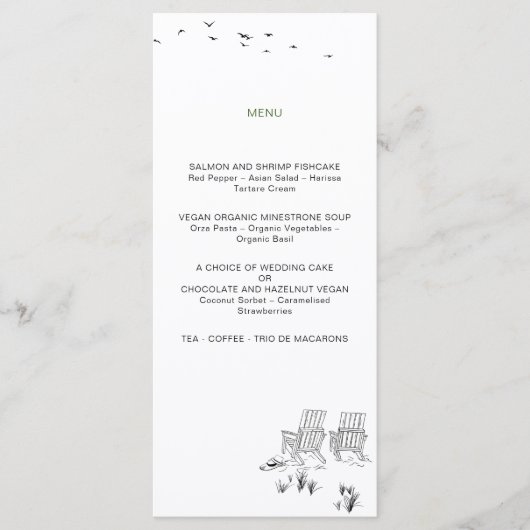 Kustliefde zandstrand minimale lijn kunst bruiloft menu (Voorkant)