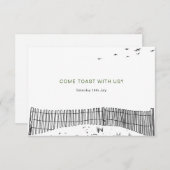 Kustliefde zandstrand minimale lijn kunst bruiloft RSVP kaartje (Voorkant / Achterkant)