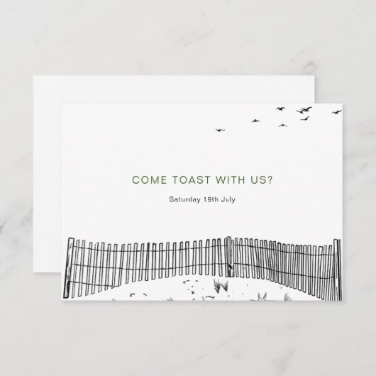 Kustliefde zandstrand minimale lijn kunst bruiloft RSVP kaartje (Voorkant / Achterkant)