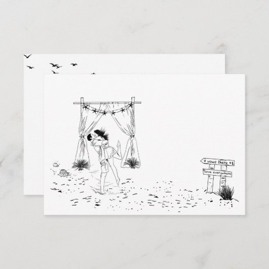 Kustliefde zandstrand minimale lijn kunst petite informatiekaartje (Voorkant / Achterkant)