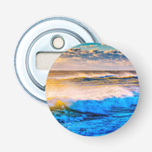 Kustlijn bij zonsopgang button flesopener