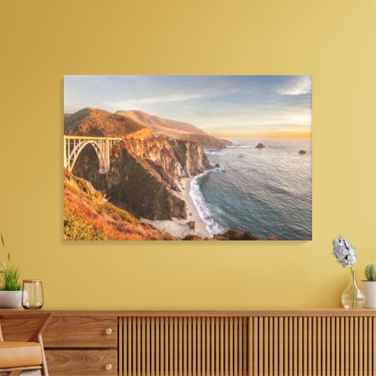 Kustlijn | Bixby Bridge, Big Sur California Canvas Afdruk (Insitu (Woonkamer))