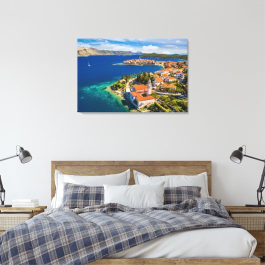 Kustlijn | Korcula Town, Korcula Island, Kroatië Canvas Afdruk (Insitu (Slaapkamer))