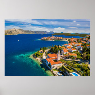 Kustlijn   Korcula Town, Korcula Island, Kroatië Poster