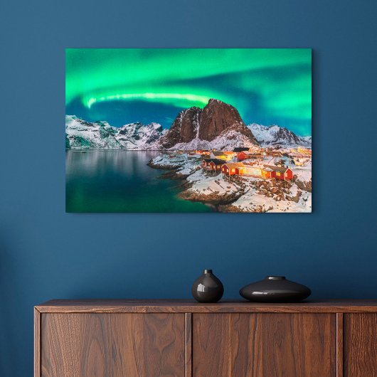 Kustlijn | Lofoten-eilanden, Hamnoy, Noorwegen Canvas Afdruk
