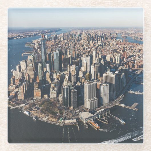 Kustlijn | Manhattan, New York City Glazen Onderzetter (Voorkant)