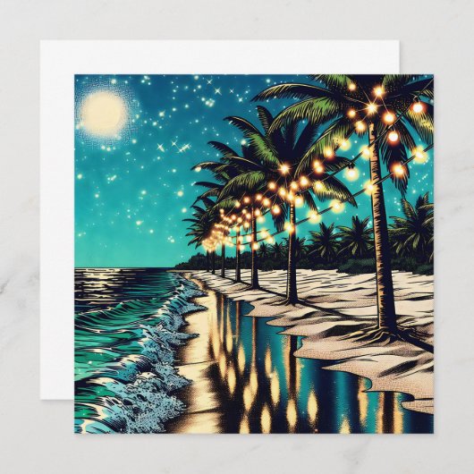 kustlijn met palmbomen en witte lichten (Voorkant / Achterkant)