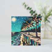 kustlijn met palmbomen en witte lichten (Staand voorkant)
