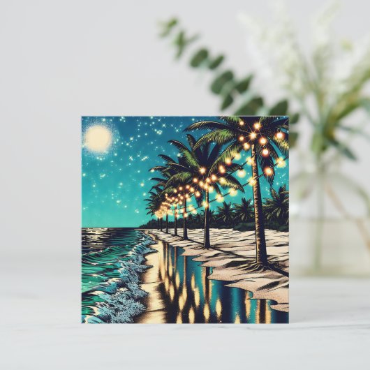 kustlijn met palmbomen en witte lichten (Staand voorkant)