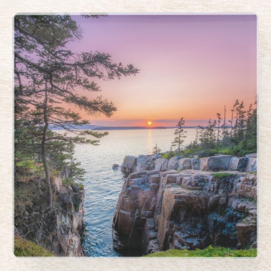 Kustlijn | Nationaal park Ravens Nest Acadia Glazen Onderzetter (Voorkant)