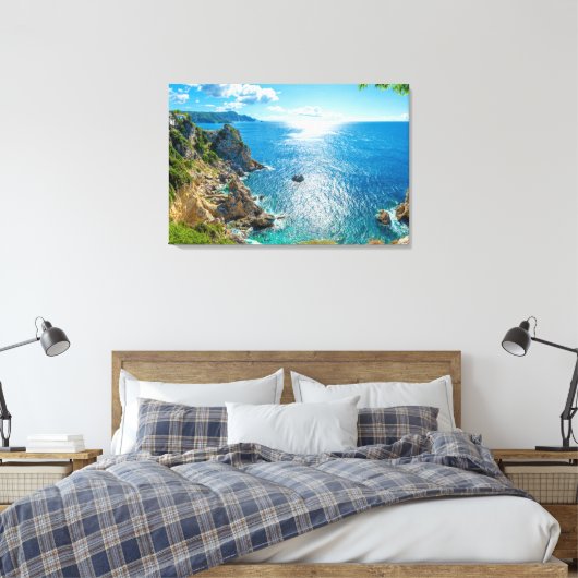 Kustlijn | Palaiokastritsa, Corfu, Griekenland Canvas Afdruk (Insitu (Slaapkamer))