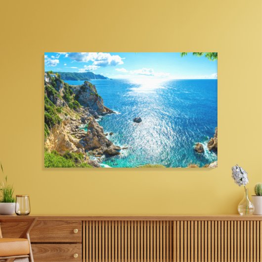 Kustlijn | Palaiokastritsa, Corfu, Griekenland Canvas Afdruk (Insitu (Woonkamer))