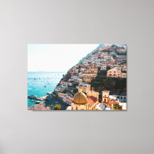 Kustlijn   Positano Italië, gemeente Cliffside Canvas Afdruk