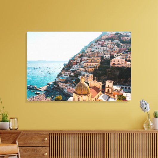 Kustlijn | Positano Italië, gemeente Cliffside Canvas Afdruk (Insitu (Woonkamer))