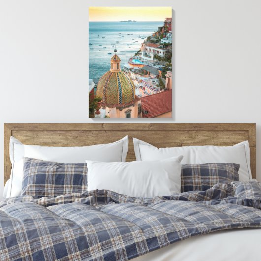 Kustlijn | Positano, kust van Amalfi, Italië Canvas Afdruk (Insitu (Slaapkamer))