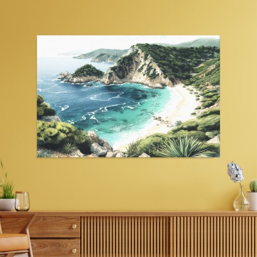 Kustlijn uitzicht van Palaiokastritsa Painting, Co Canvas Afdruk (Insitu (Woonkamer))