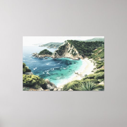 Kustlijn uitzicht van Palaiokastritsa Painting, Co Canvas Afdruk (Voorkant)