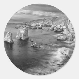 Kustlijn van B&W-strand, Californië Ronde Sticker