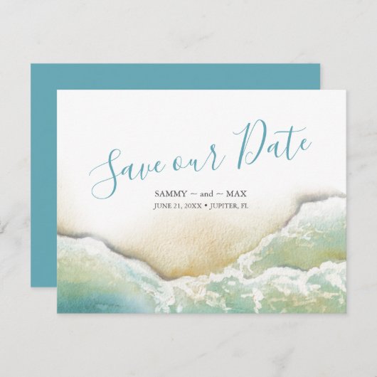Kustlijn Waterverf Opslaan datum Save The Date (Voorkant / Achterkant)