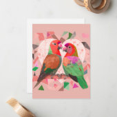 KUSTLOEFVOGELS, KLORFUL LOVEBIRD, PINK BIRD NOTITIEKAARTJE (Voorkant / Achterkant in situ)