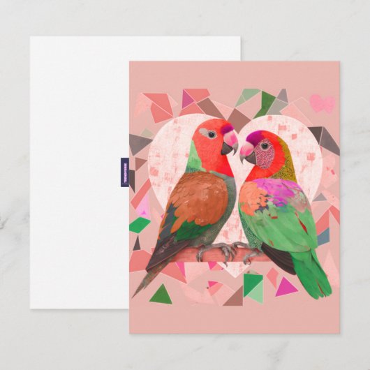 KUSTLOEFVOGELS, KLORFUL LOVEBIRD, PINK BIRD NOTITIEKAARTJE (Voorkant / Achterkant)