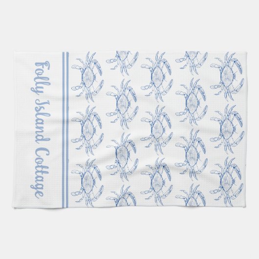Kustmakersblauw en witte krab op maat theedoek (Horizontaal)