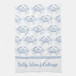 Kustmakersblauw en witte krab op maat theedoek