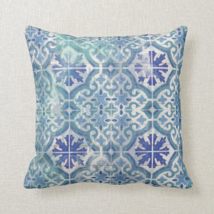 Kustmakersgordel: witte Aqua Ocean Blue Art Kussen