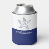 Kustmakreel (moderne marineblauwwitte monogram) blikjeskoeler (Blikje Voorkant)