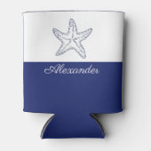 Kustmakreel (moderne marineblauwwitte monogram) blikjeskoeler (Voorkant)