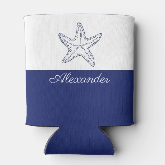 Kustmakreel (moderne marineblauwwitte monogram) blikjeskoeler (Achterkant)