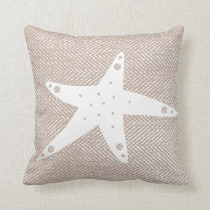 Kustmakreel Taupe Herringbone & White Starfish Kussen