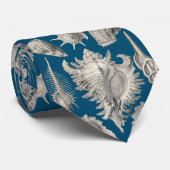 Kustmarine Blauwe en Witte Zeeschelpen Oceaan Stropdas (Opgerold)