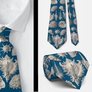 Kustmarine Blauwe en Witte Zeeschelpen Oceaan Stropdas