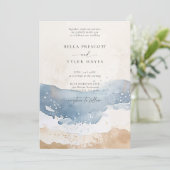 Kustmarine Ocean Beach Wave Sand Elegante bruiloft Kaart (Staand voorkant)