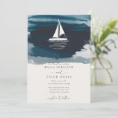 Kustmarine Ocean Beach Zeilboot Elegante bruiloft Kaart (Staand voorkant)