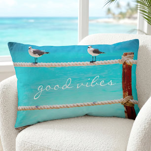 Kustmeeuw Strand Vogel Goede Vibes Citaat Script Kussen