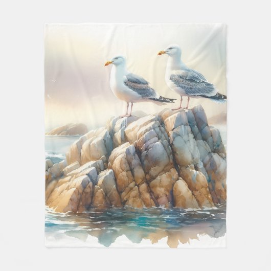Kustmeeuwen Waterverf Zeegezicht Fleece Deken (Voorkant)