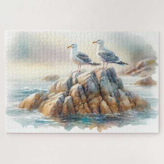 Kustmeeuwen Waterverf Zeegezicht Legpuzzel (Horizontaal)