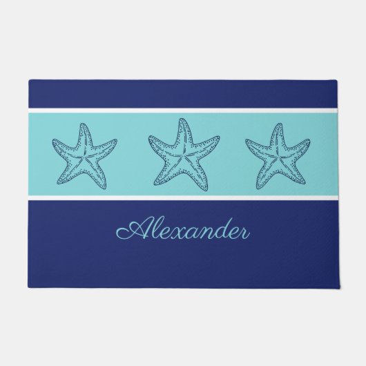 Kustmoderne marineblauw Blauwgroen monogram zeeste Deurmat (Voorkant)