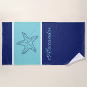 Kustmoderne marineblauw Blauwgroen monogram zeeste Strandlaken (Voorkant)