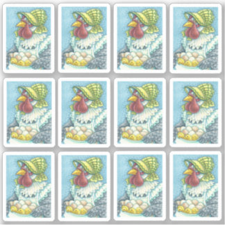 KUSTMOEDER IN BONNET HOLDING EIEREN EN CHICKS STICKER